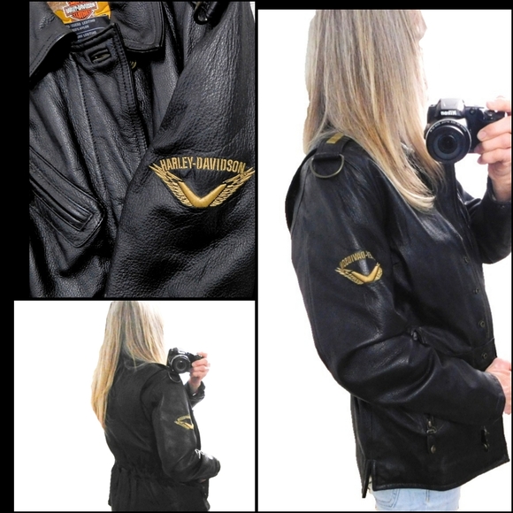Harley-Davidson Womens Black 100% Leather Zip Snap Front Lined Jacket Size Small - Picture 4 of 7